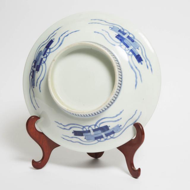 A Large Arita Nabeshima Blue and White 'Takasago' Footed Charger, Edo Period, 19th Century