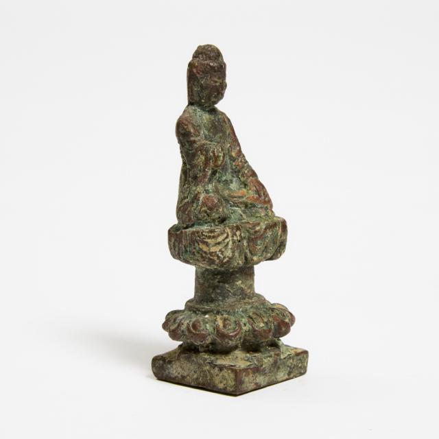 A Small Bronze Figure of a Seated Buddha, Tang Dynasty or Later