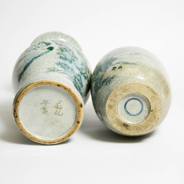 Two Chinese Painted Crackled Vases, Republican Period (1912-1949)