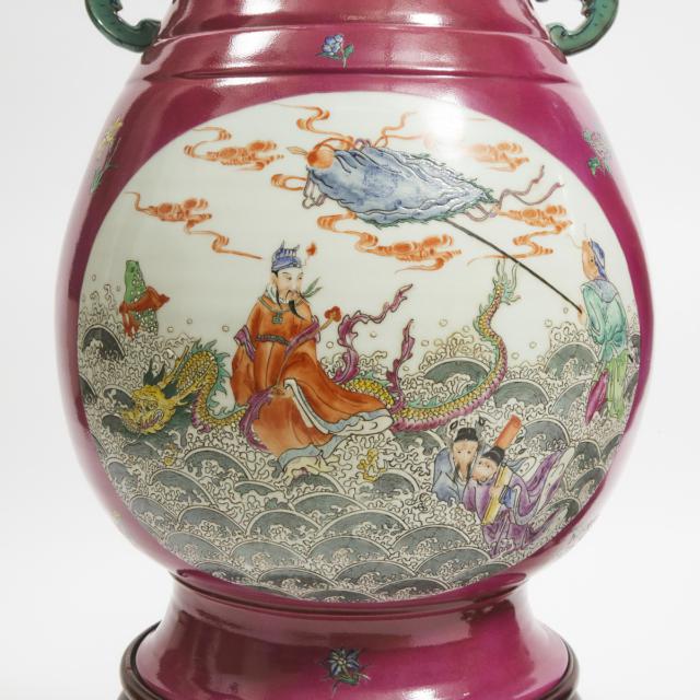 A Pair of Pink-Ground Famille Rose 'Journey to the West' Floor Vases, Republican Period (1912-1949)