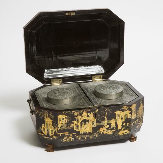 A Chinese Export Gilt Lacquer Tea Caddy, 19th Century