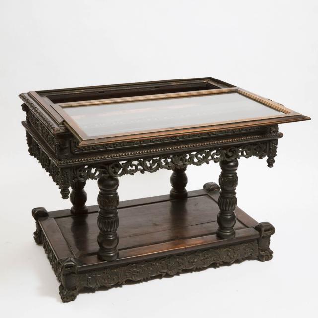 A Chinese Export Carved Hardwood Vitrine Display Table, 19th Century