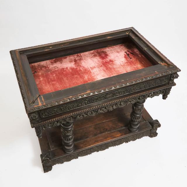 A Chinese Export Carved Hardwood Vitrine Display Table, 19th Century