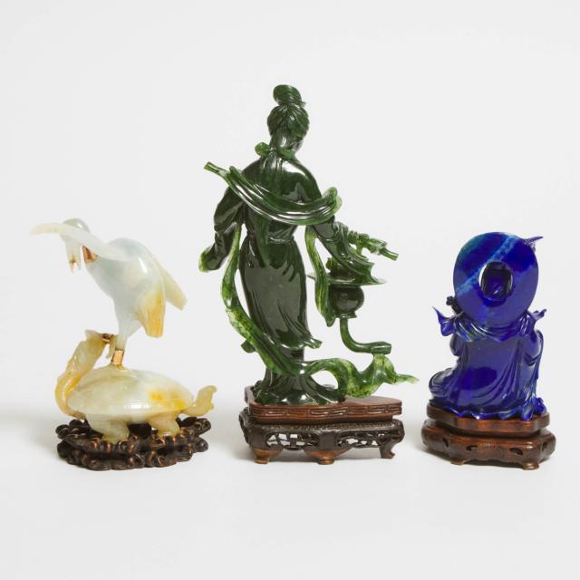 A Group of Three Lapis Lazuli and Jade Carvings, Mid 20th Century 