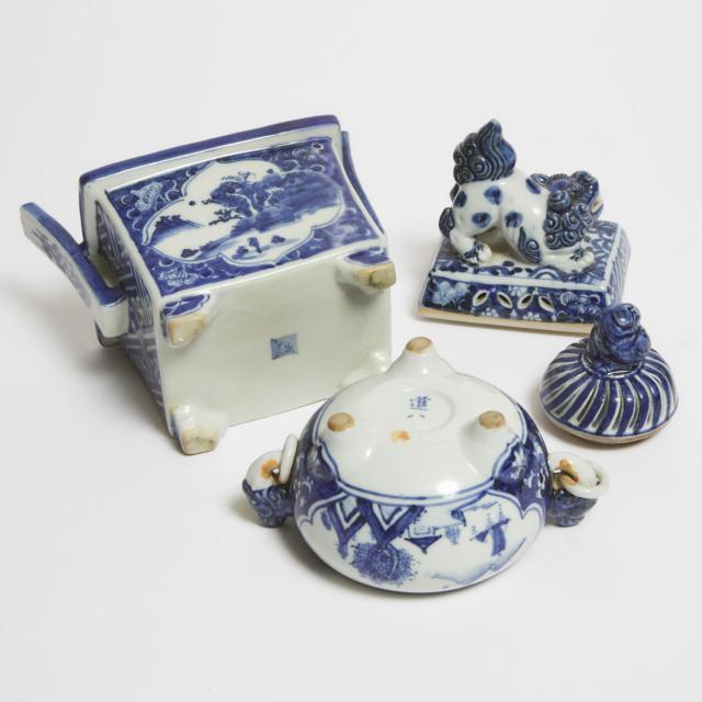 Two Blue and White Incense Burners and Covers, 18th/19th Century