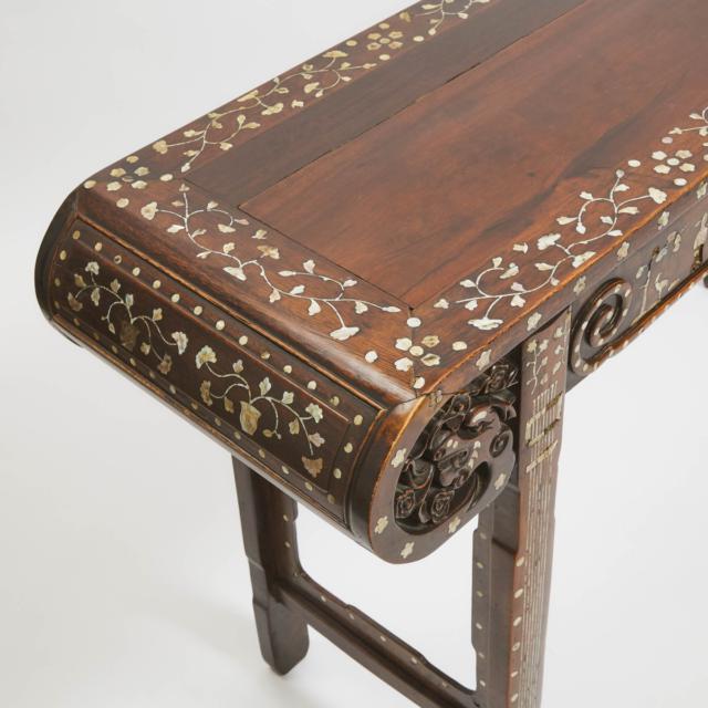 A Mother-of-Pearl Inlaid Rosewood Altar Table, Late Qing Dynasty