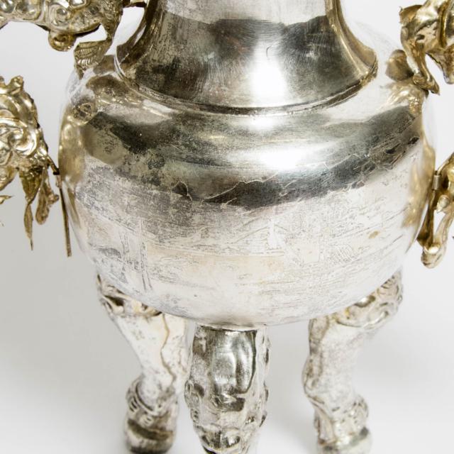 A Chinese Silvered Tripod Vessel and Cover, Early 20th Century