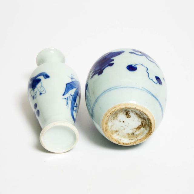 A Miniature Blue and White 'Boys' Vase, Together With a 'Hundred Antiques' Jar, Kangxi Period (1662-1722)