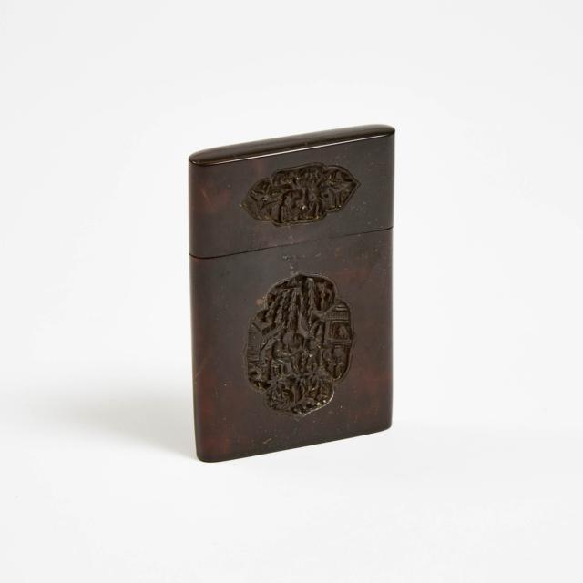 A Canton Carved Tortoiseshell Card Case, Qing Dynasty, 19th Century