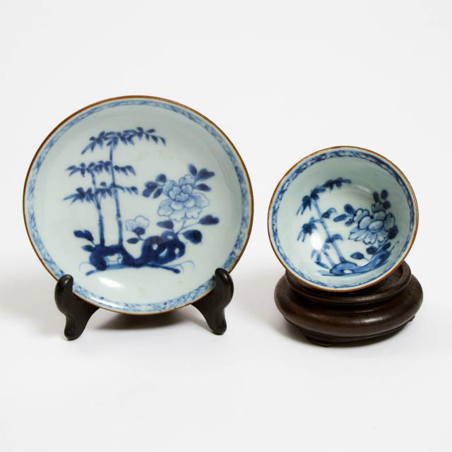 A 'Batavian Bamboo and Peony' Pattern Teabowl and Saucer from the Nanking Cargo, Qianlong Period, Circa 1750