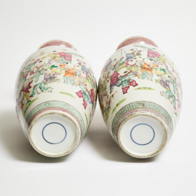 A Pair of Famille Rose 'Boys' Vases, Mid 20th Century