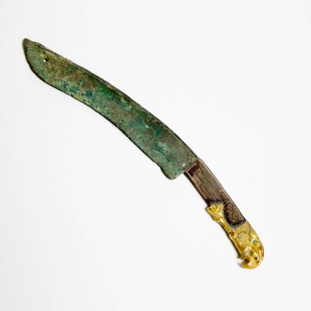 A Warring States/Han Dynasty Scribe's Knife, Later Mounted on a Gilt Silver Handle