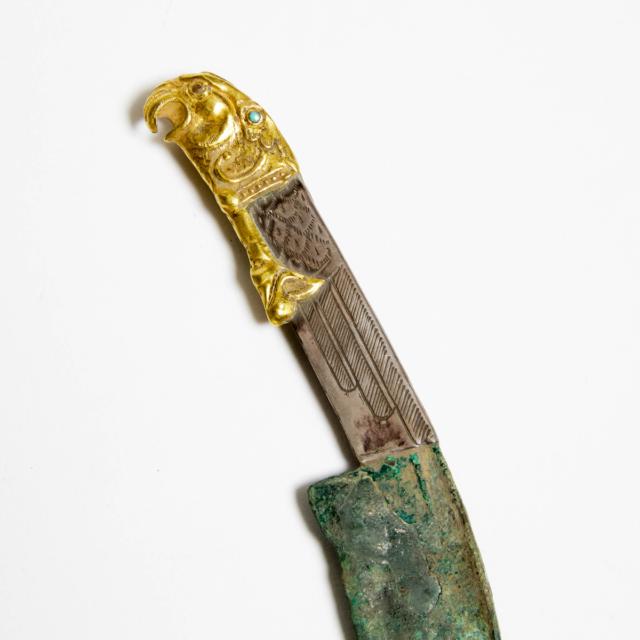 A Warring States/Han Dynasty Scribe's Knife, Later Mounted on a Gilt Silver Handle