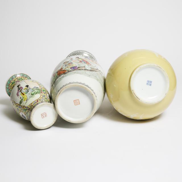 A Group of Three Chinese Porcelain Vases, 20th Century