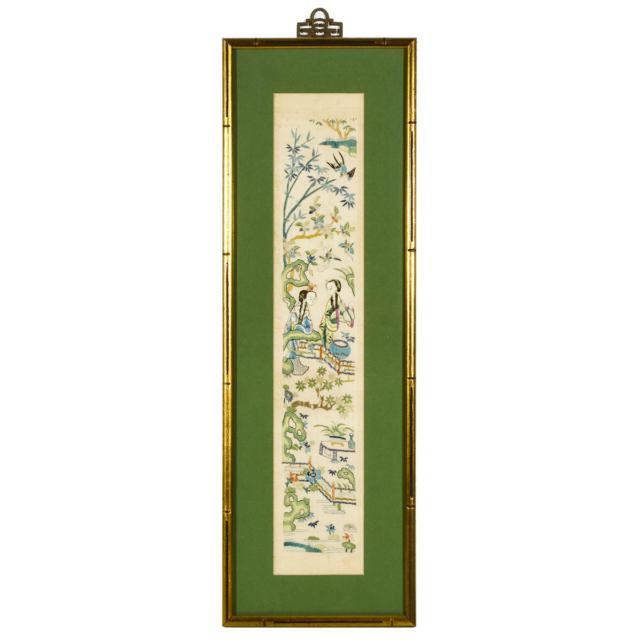 A Group of Five Framed Chinese Embroideries, Late Qing Dynasty