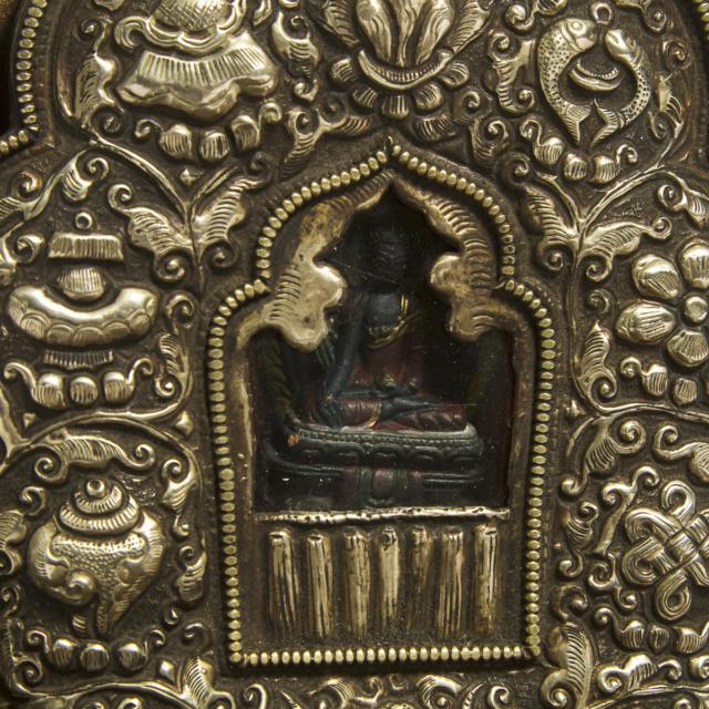 A Large Silver and Copper Alloy Portable Amulet Shrine, 'Gau', Tibet, 19th Century