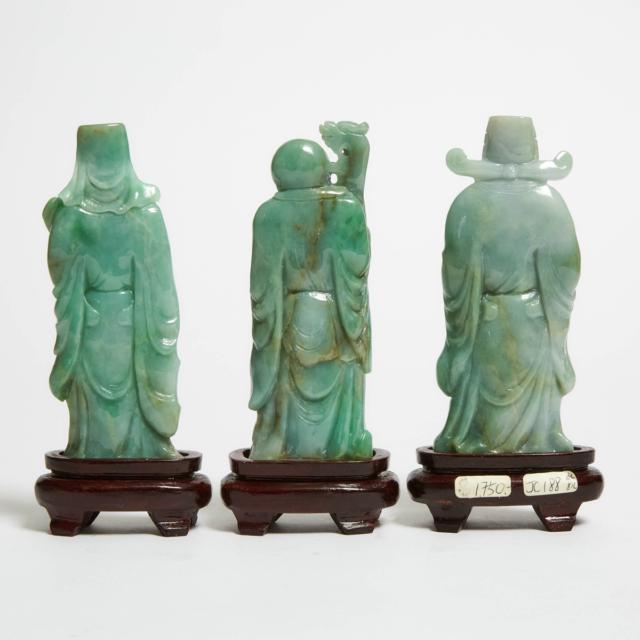 A Set of Three Jadeite Figures of Fu, Lu and Shou, 20th Century
