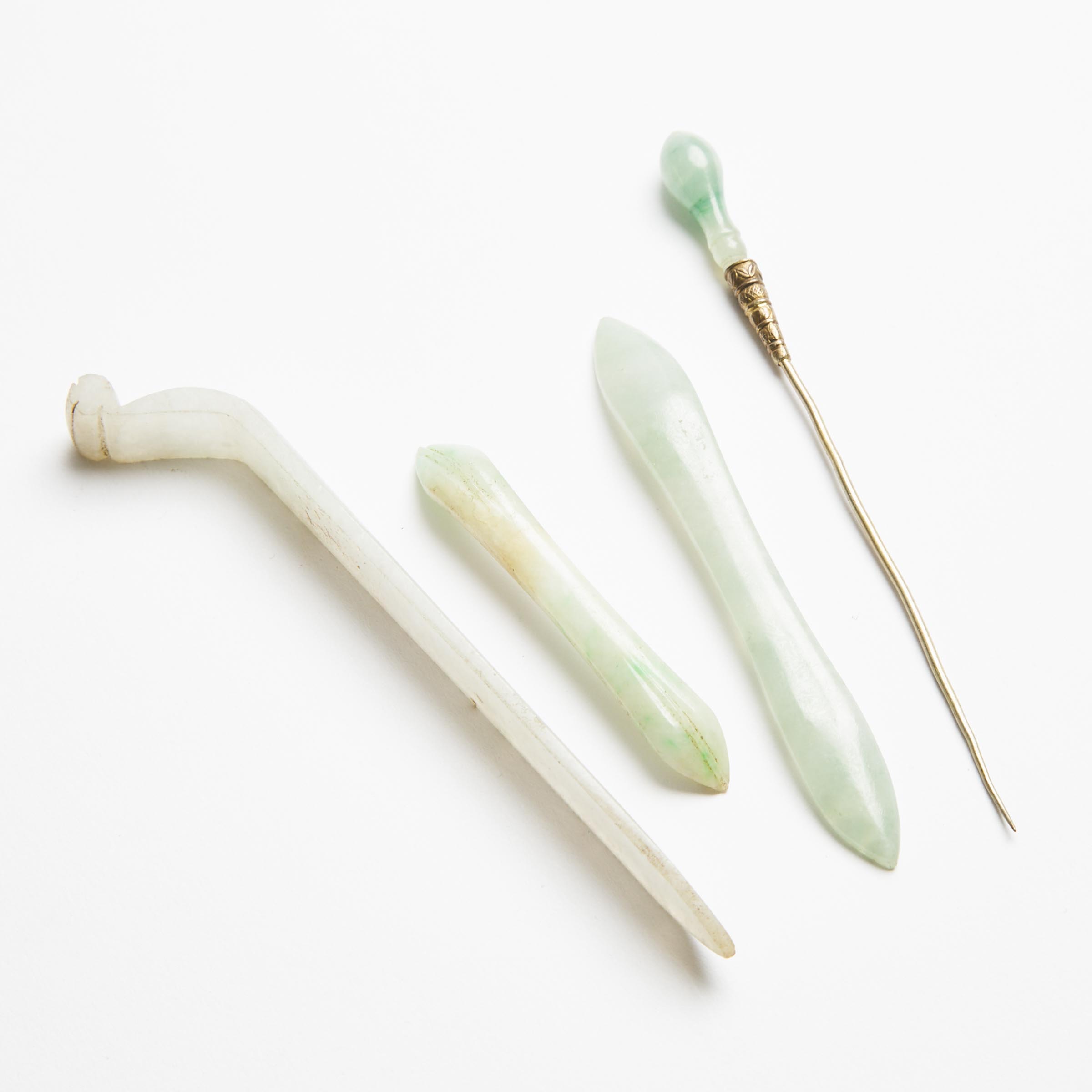 A Group of Four Jade and Jadeite Hair Pins, 19th Century