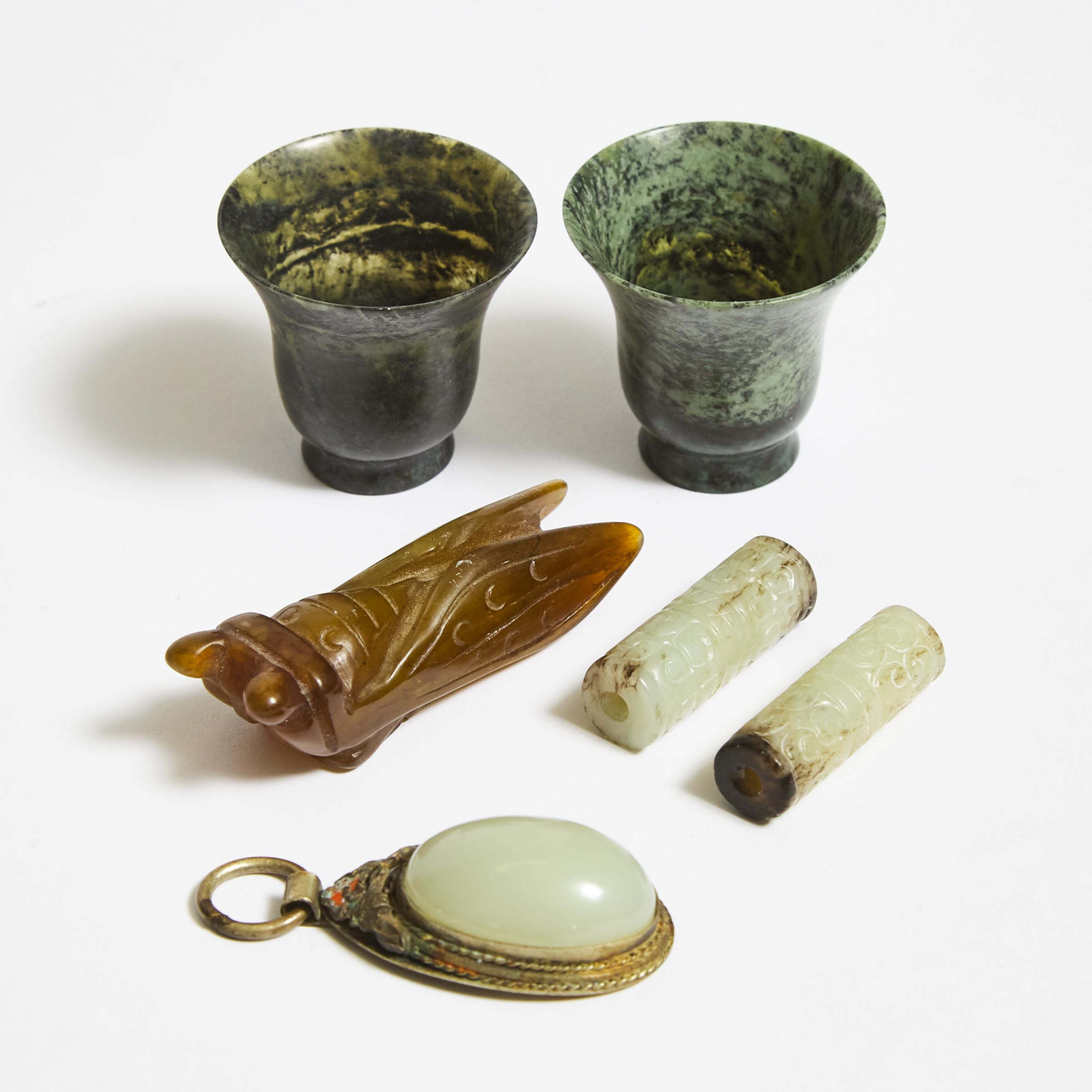 A Group of Six Jade and Hardstone Carvings, 19th/20th Century  