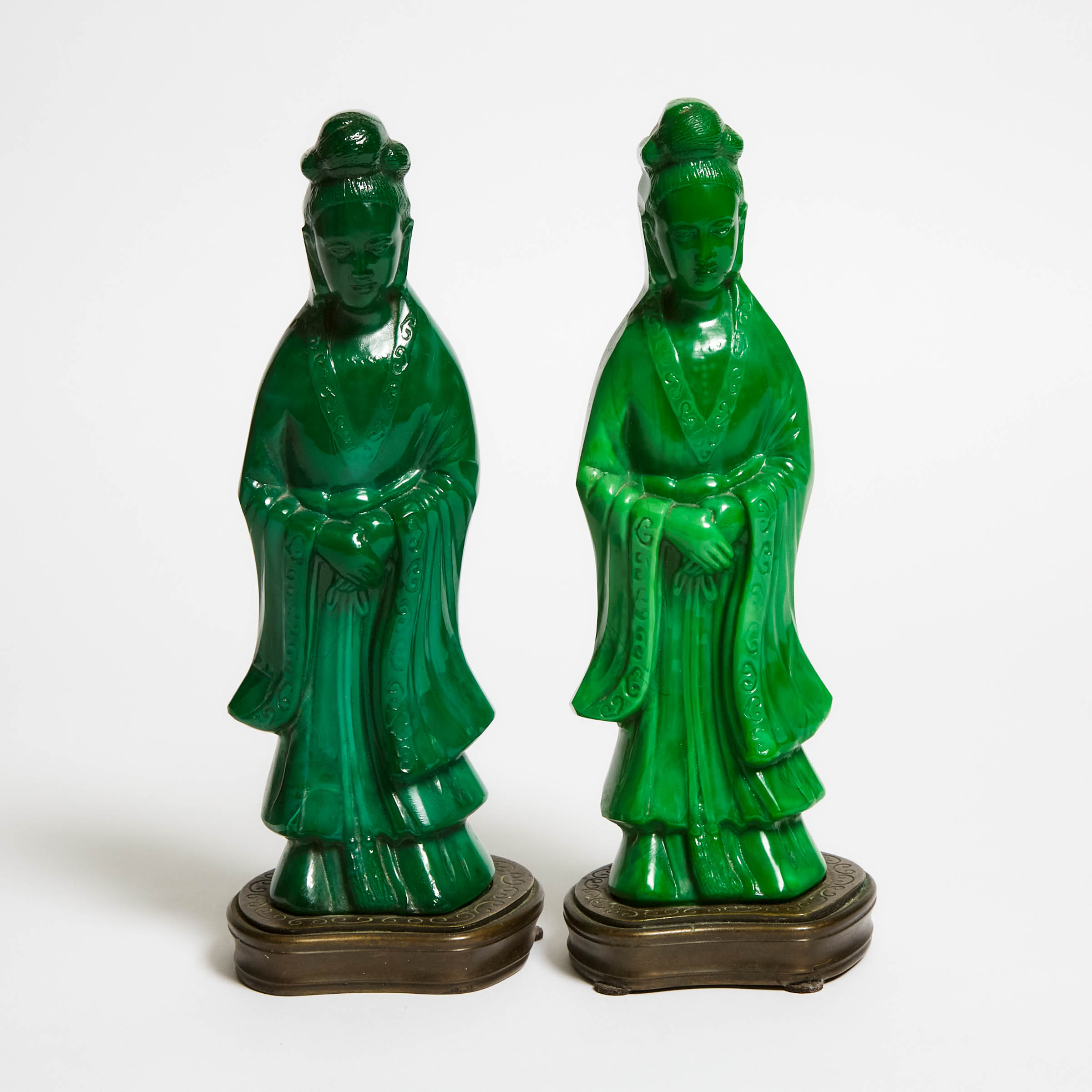 A Pair of Peking Glass Figures of Ladies, Republican Period (1912-1949)
