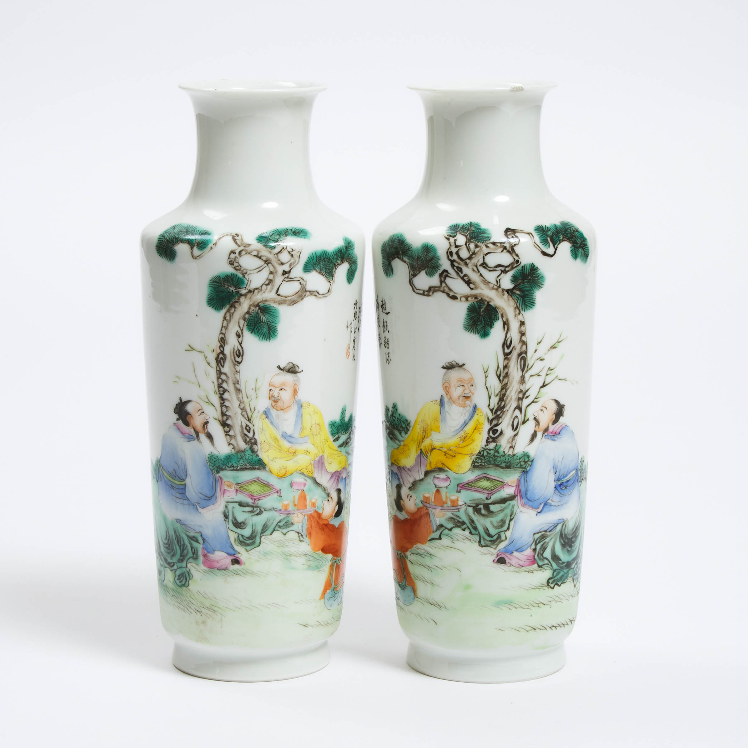 A Pair of Fine Famille Rose 'Figural' Vases, Dated 1943