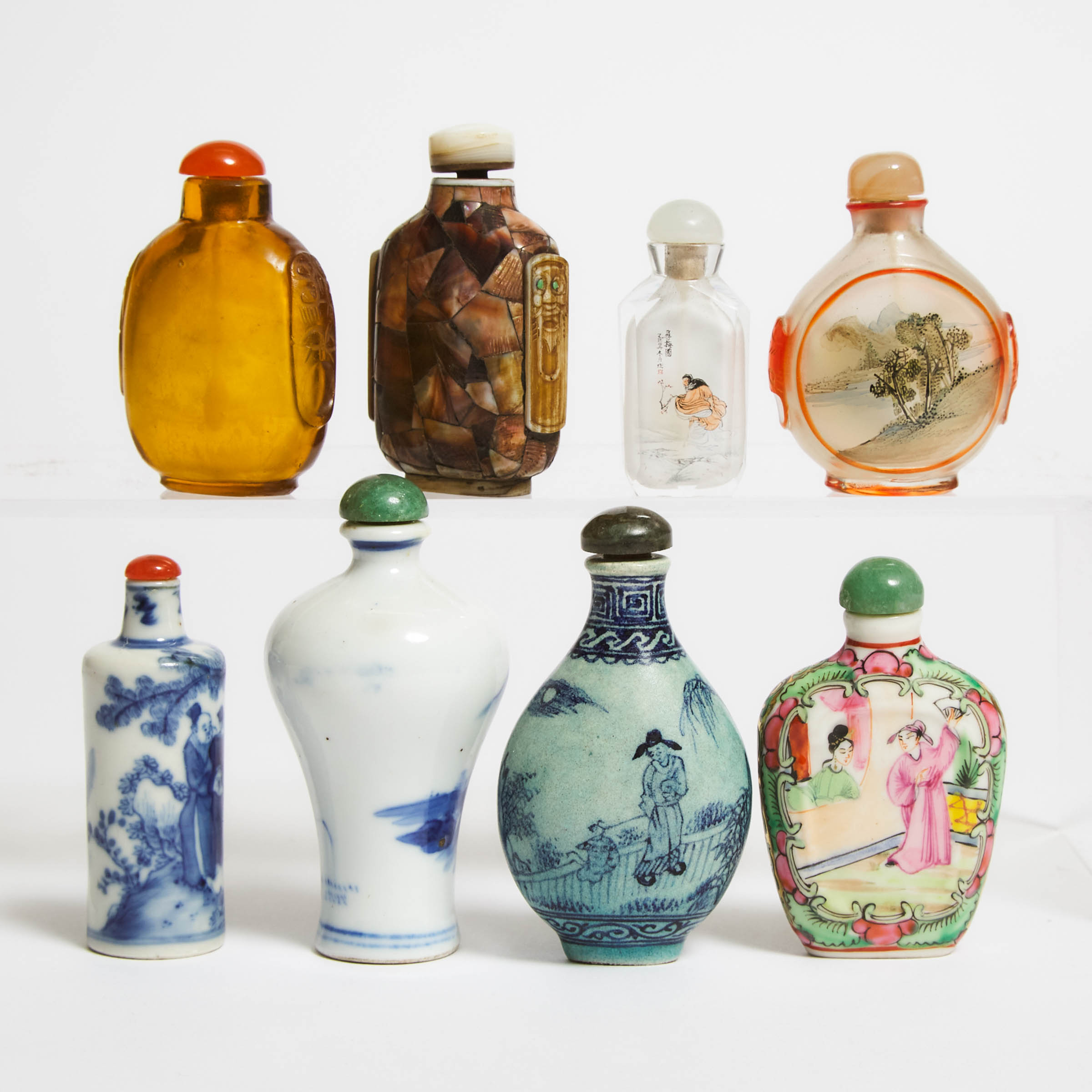 A Group of Eight Snuff Bottles, 19th Century and Later
