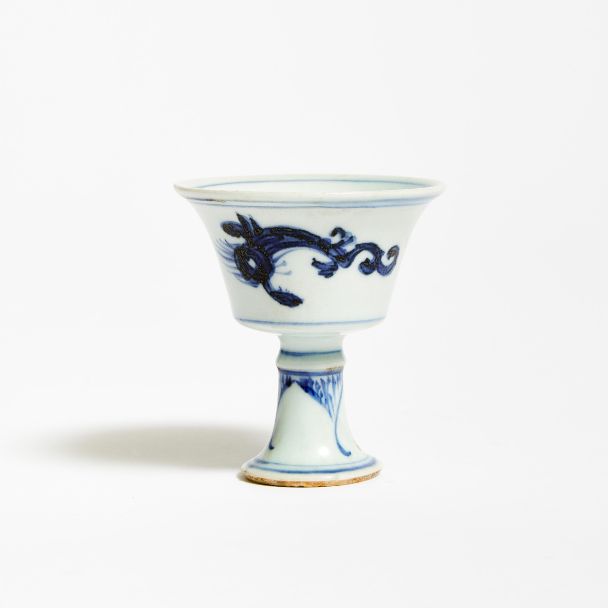 A Blue and White Stem Cup, Ming Dynasty or Later