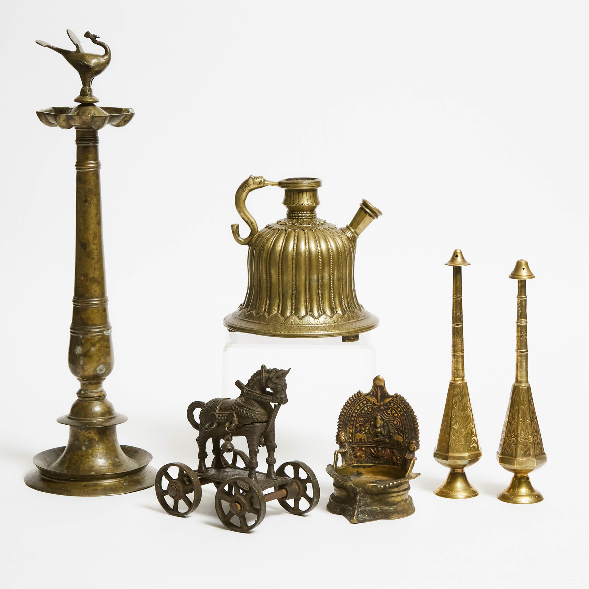 A Group of Six Indian Bronze Vessels and Objects, 19th Century