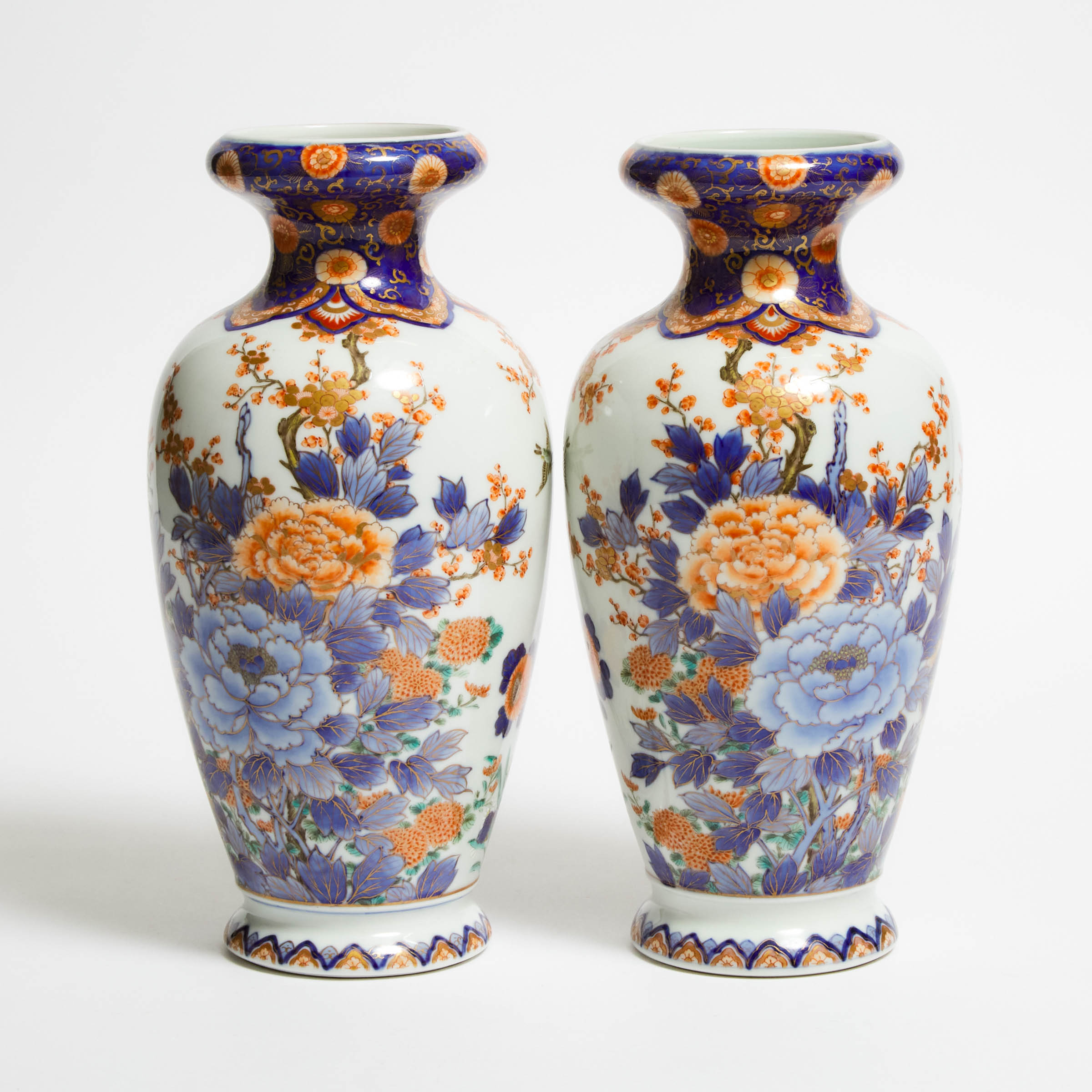 A Pair of Imari 'Birds and Flowers' Vases, Fukagawa Seiji Mark, Meiji Period, Late 19th Century