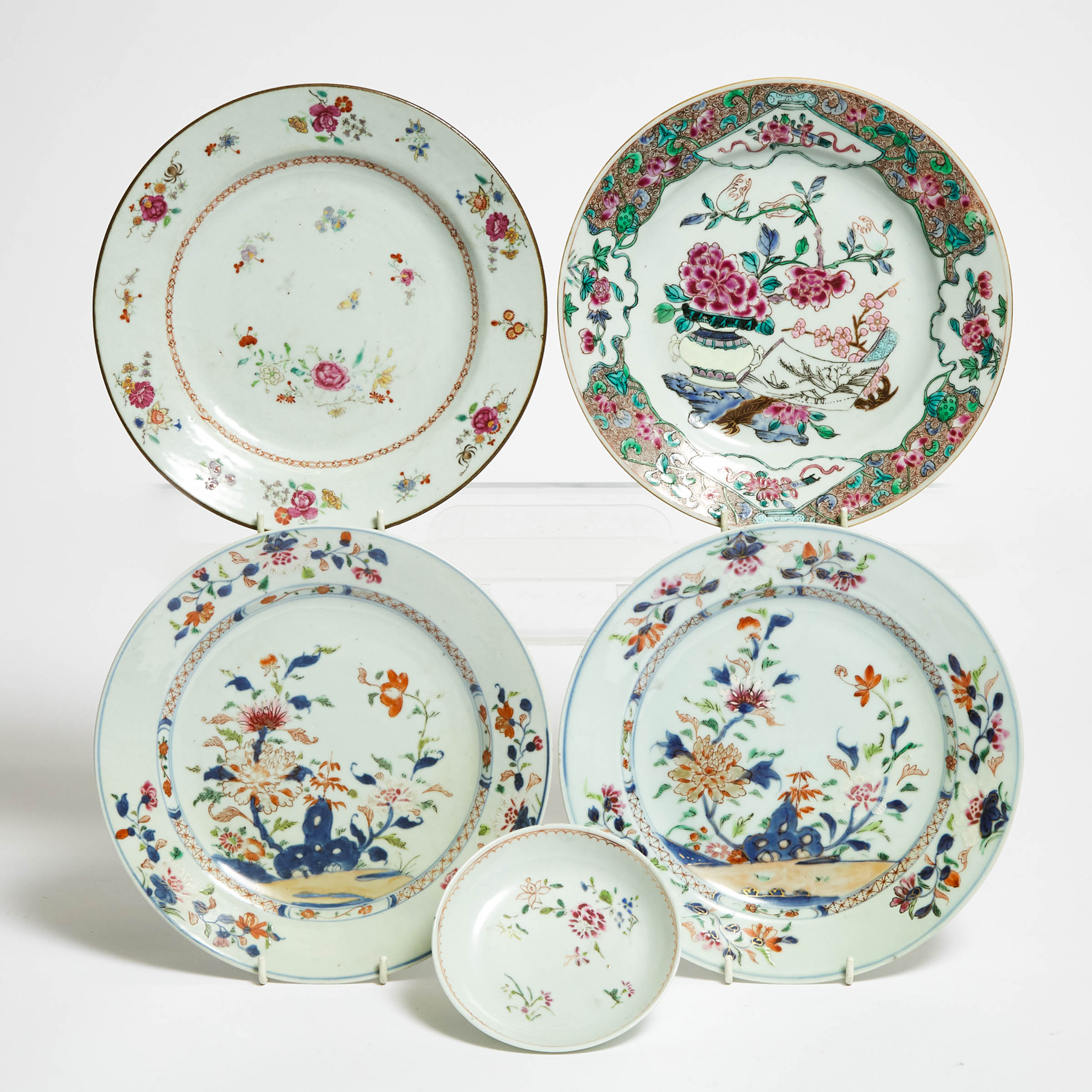 A Group of Five Chinese Export Famille Rose Dishes, 18th Century
