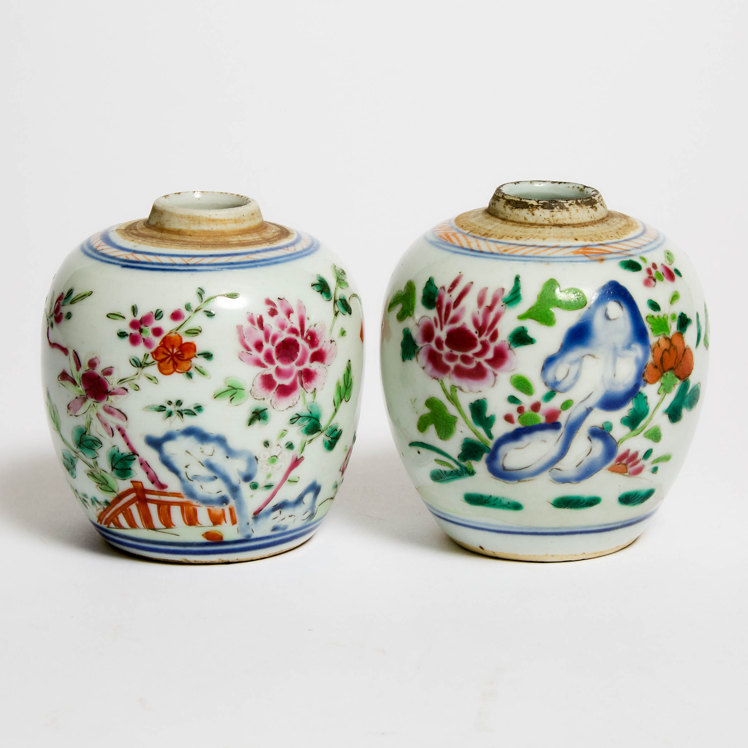 A Pair of Miniature Famille Rose 'Floral' Ginger Jars, 18th Century