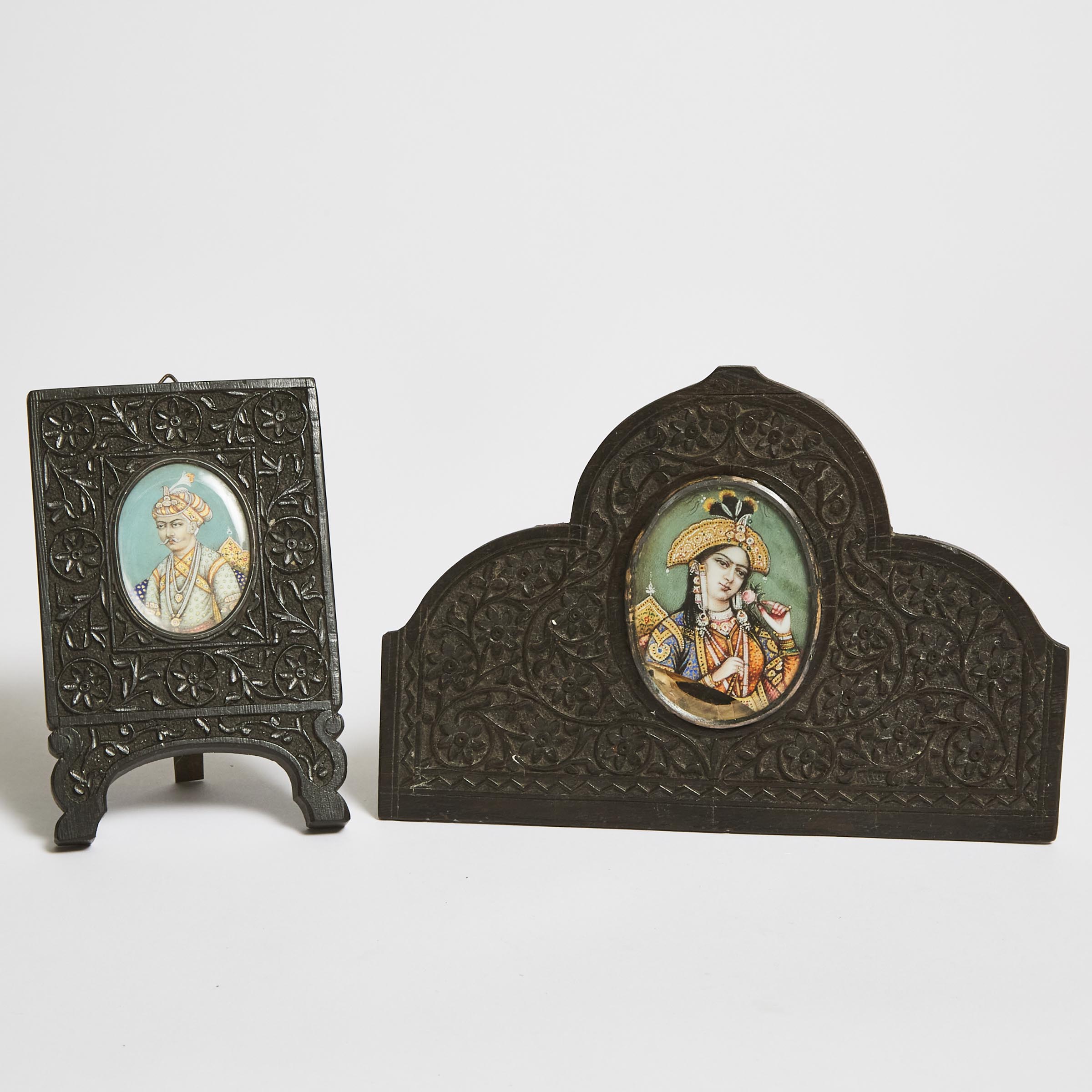 Company School, Two Indian Miniature Portraits on Ivory Including Mumtaz Mahal, 19th Century