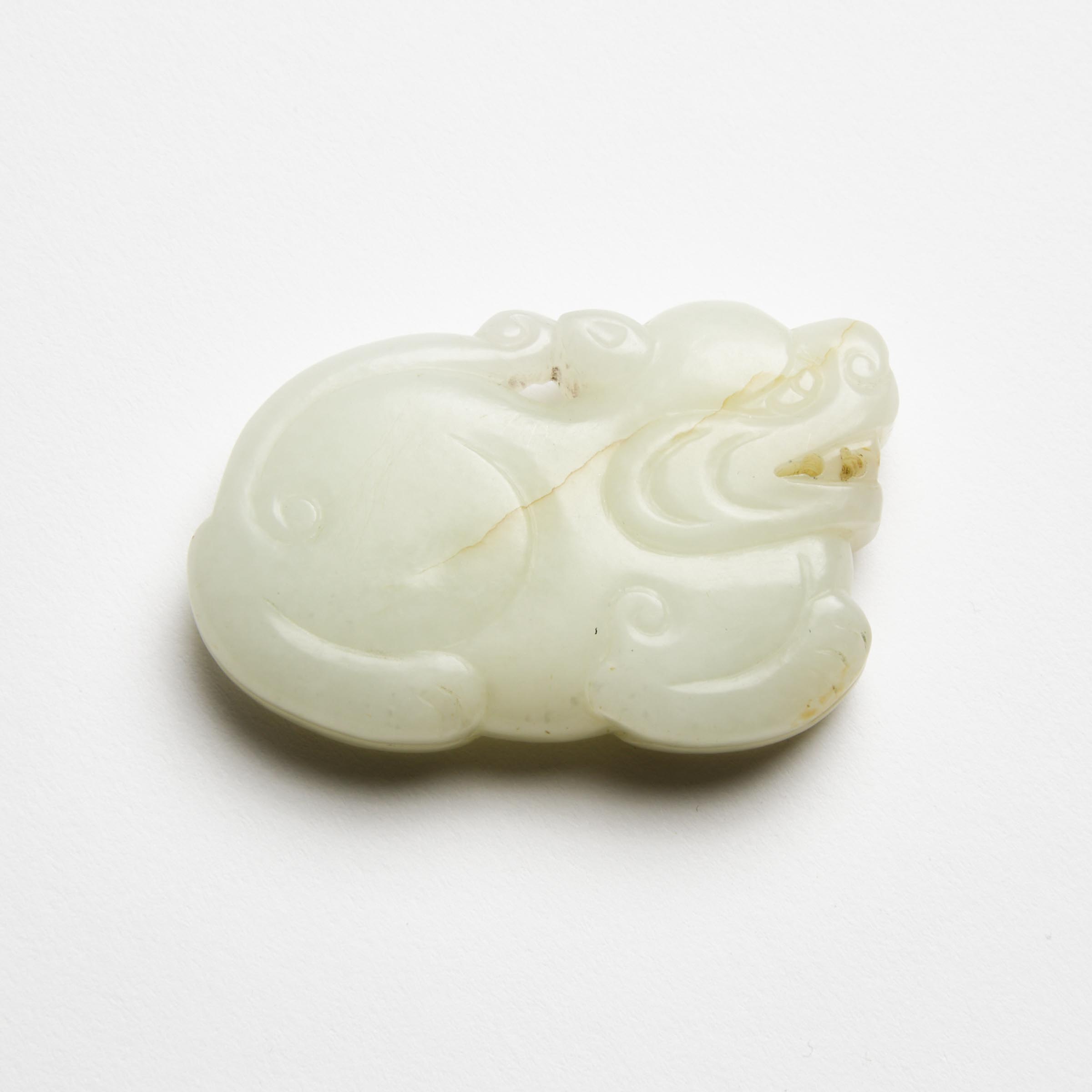 A White Jade 'Dragon' Pendant, 19th Century