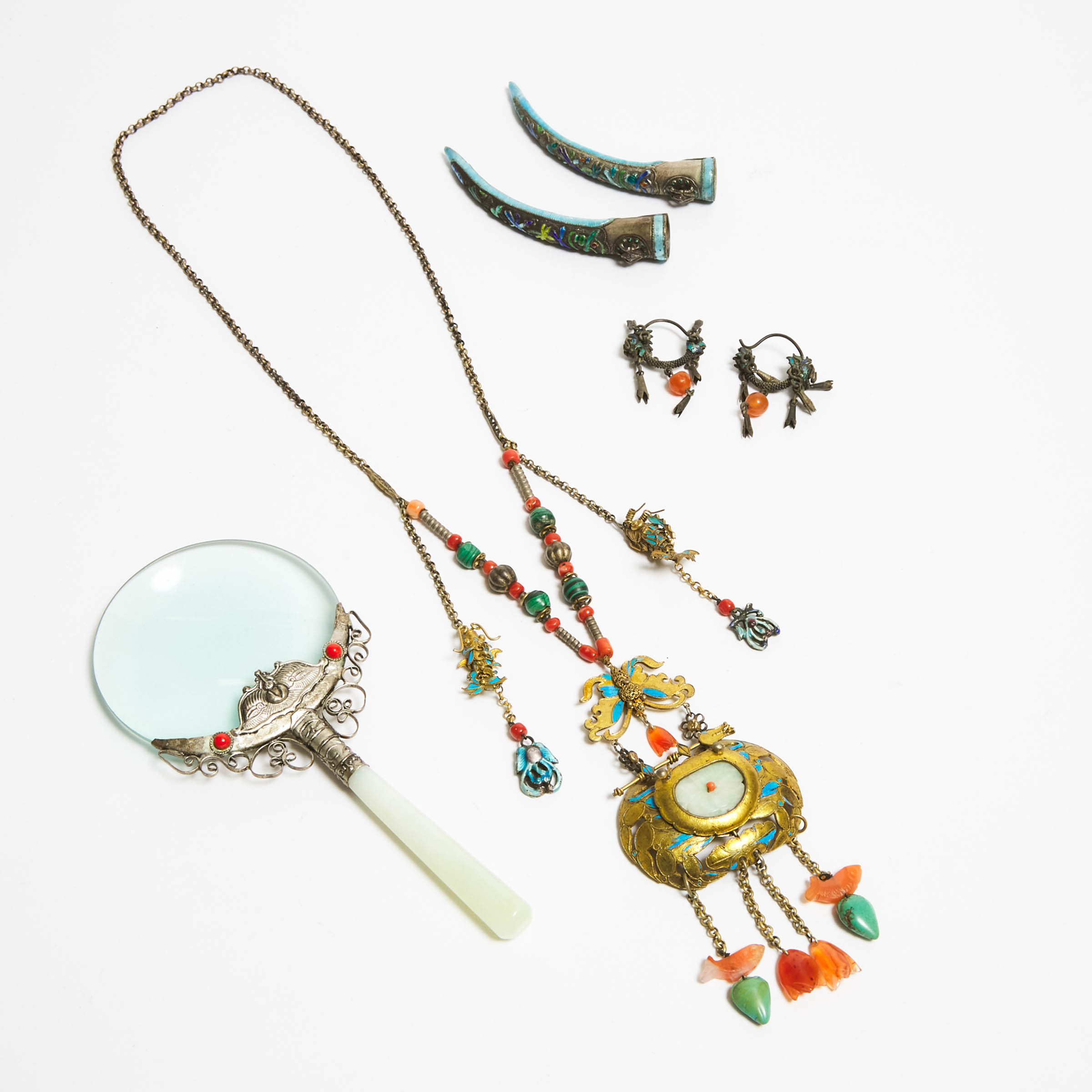A Group of Six Filigree and Enamel Ornaments, Late Qing/Republican Period