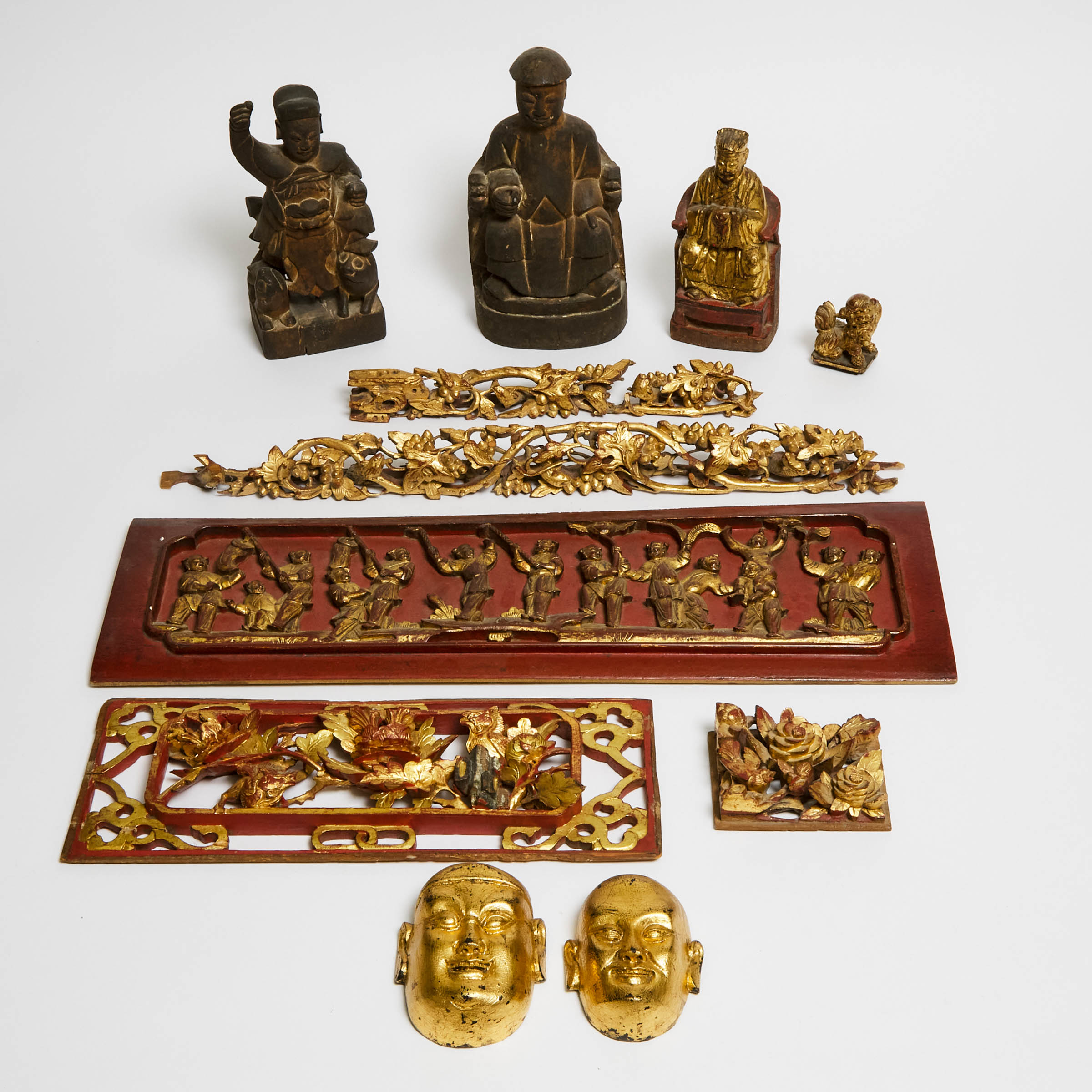 A Group of Eleven Chinese Gilt Wood Carvings, Late Qing Dynasty