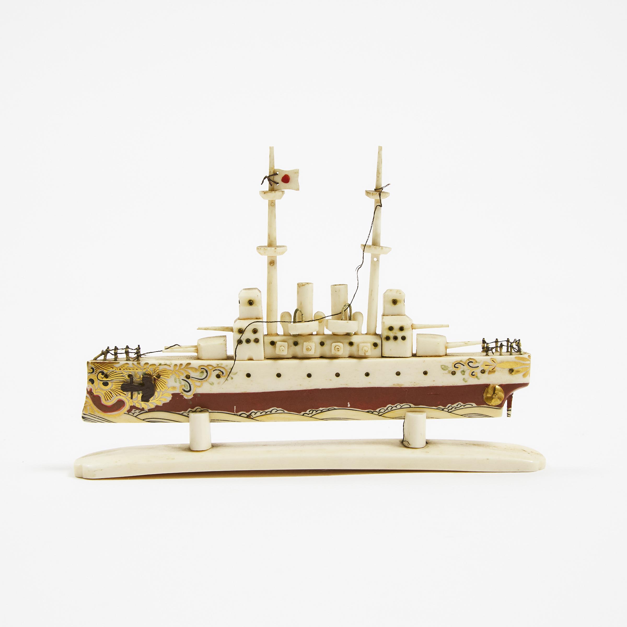A Miniature Ivory Model of a Japanese Battleship, Meiji/Taisho Period (1868-1926)