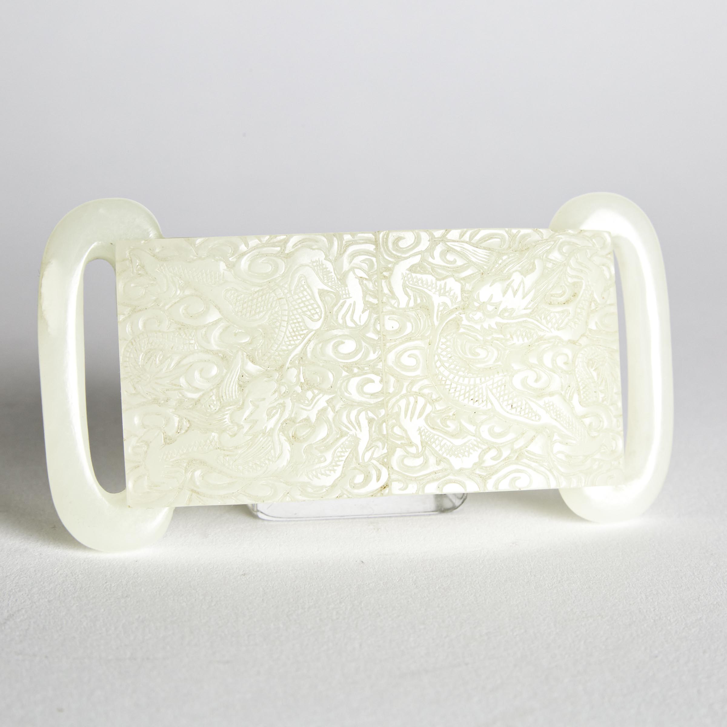 A White Jade 'Dragon' Two-Part Sliding Belt Buckle, 18th Century