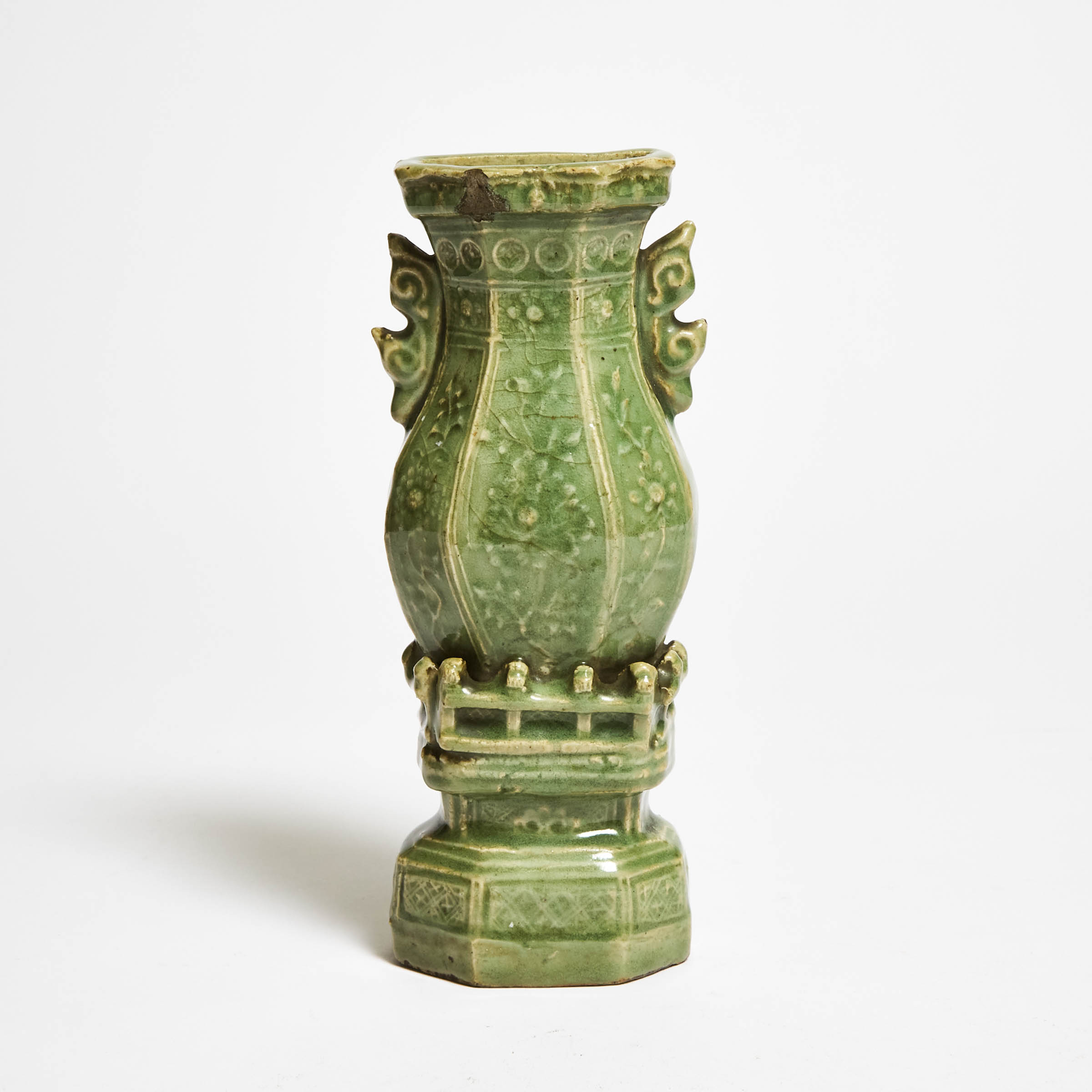A Moulded Longquan Celadon Wall Vase, Ming Dynasty (1368-1644)