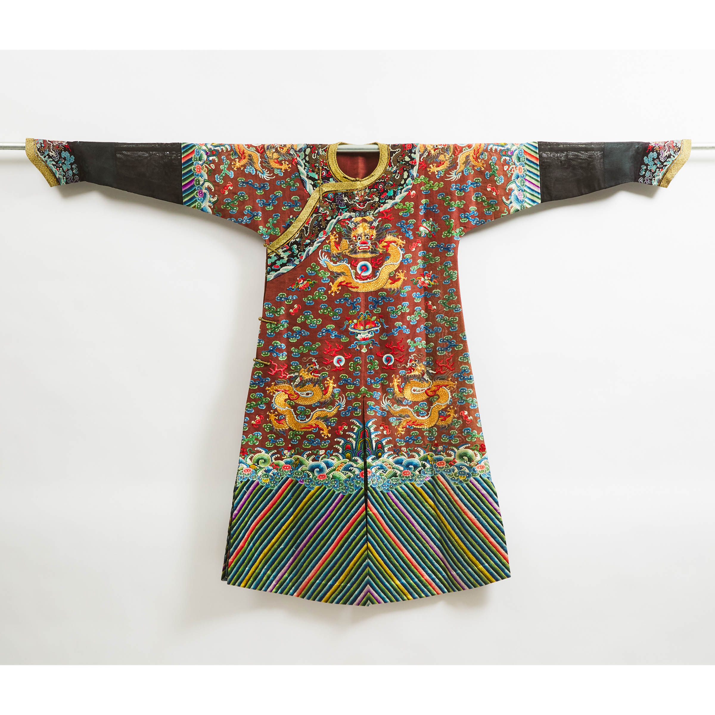 A Princely Chestnut-Brown Gold-Thread Embroidered Gauze Dragon Robe, Jifu, 19th Century