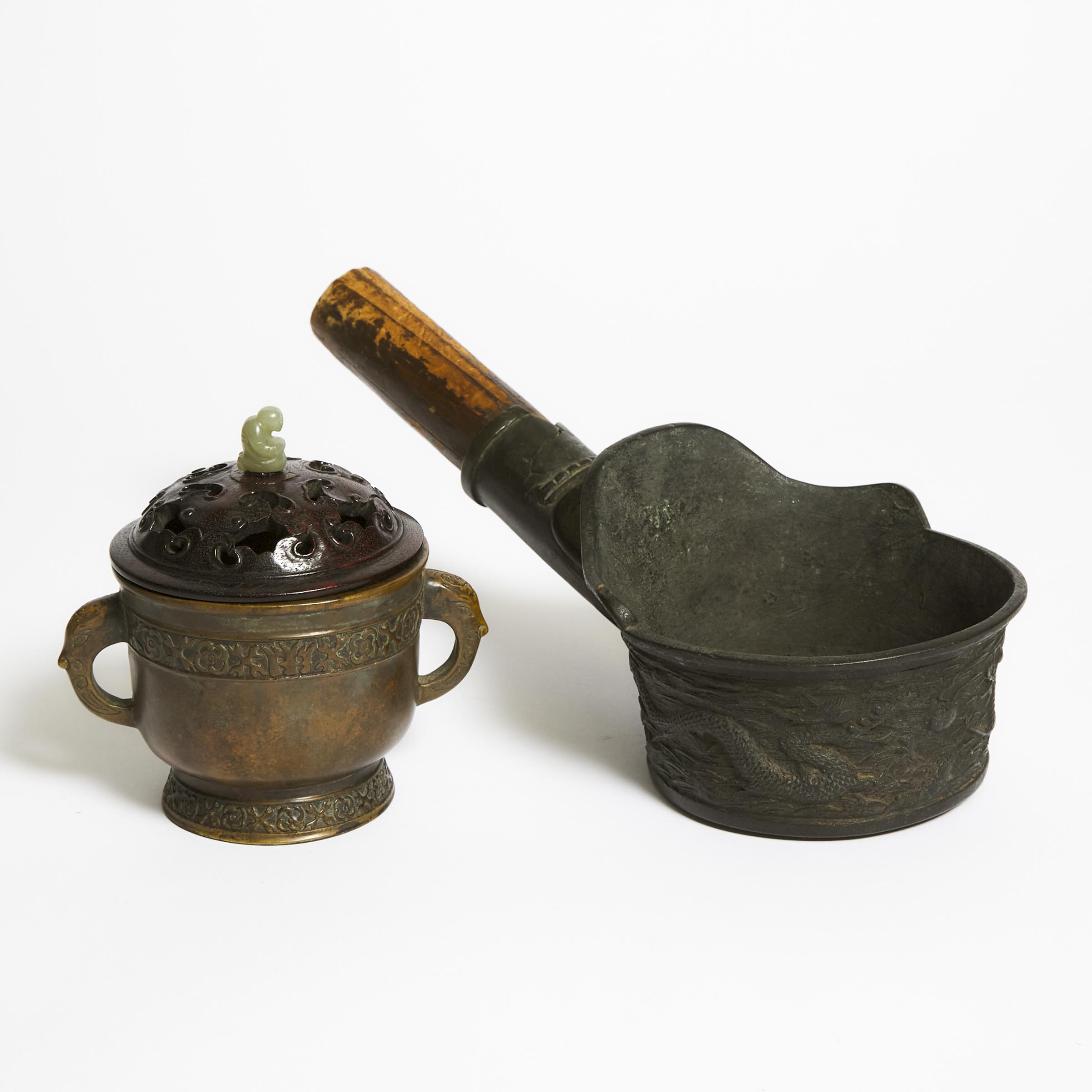 A Bronze Censer and Cover, Together With a Pouring Vessel, 19th Century