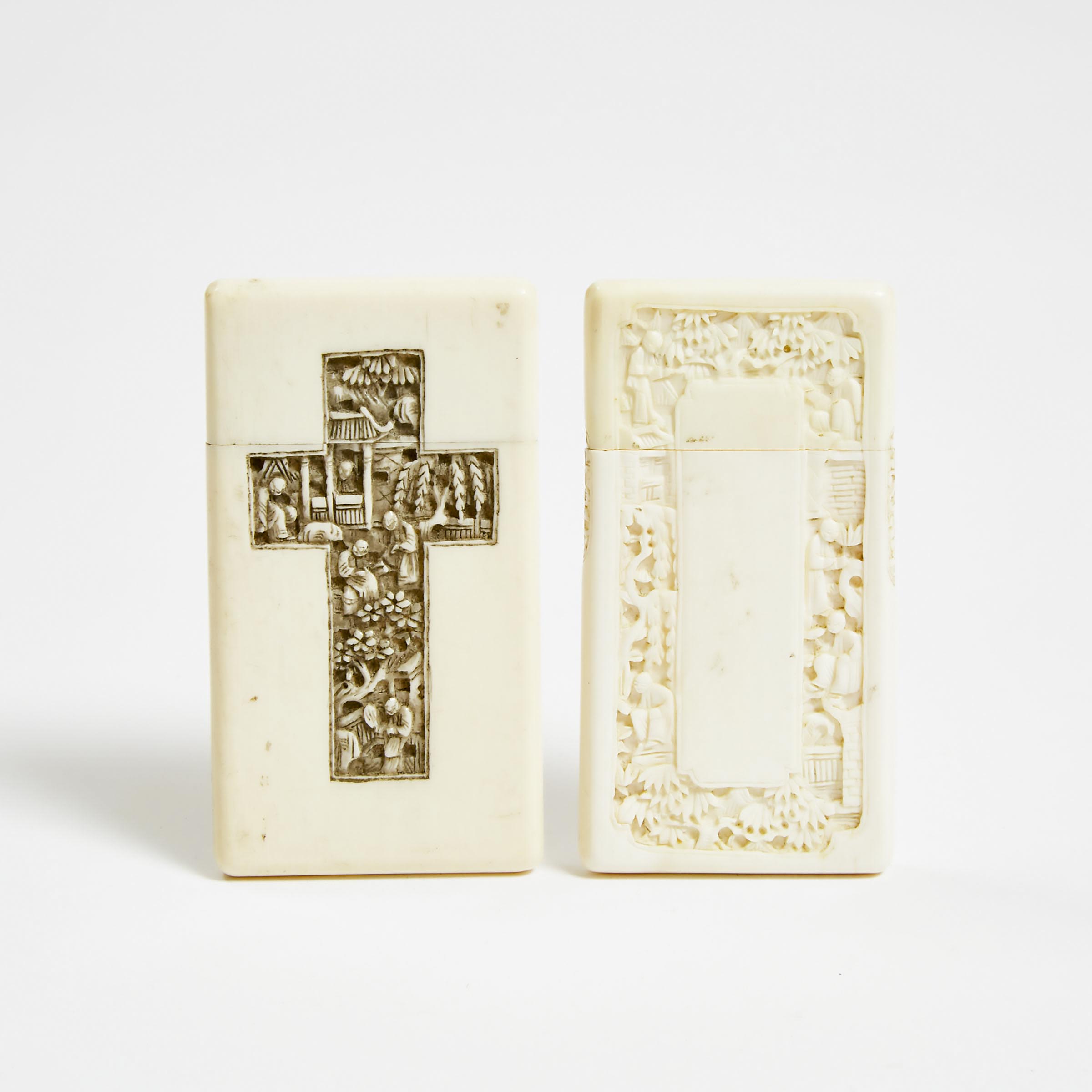 Two Canton Carved Ivory Card Cases, 19th Century