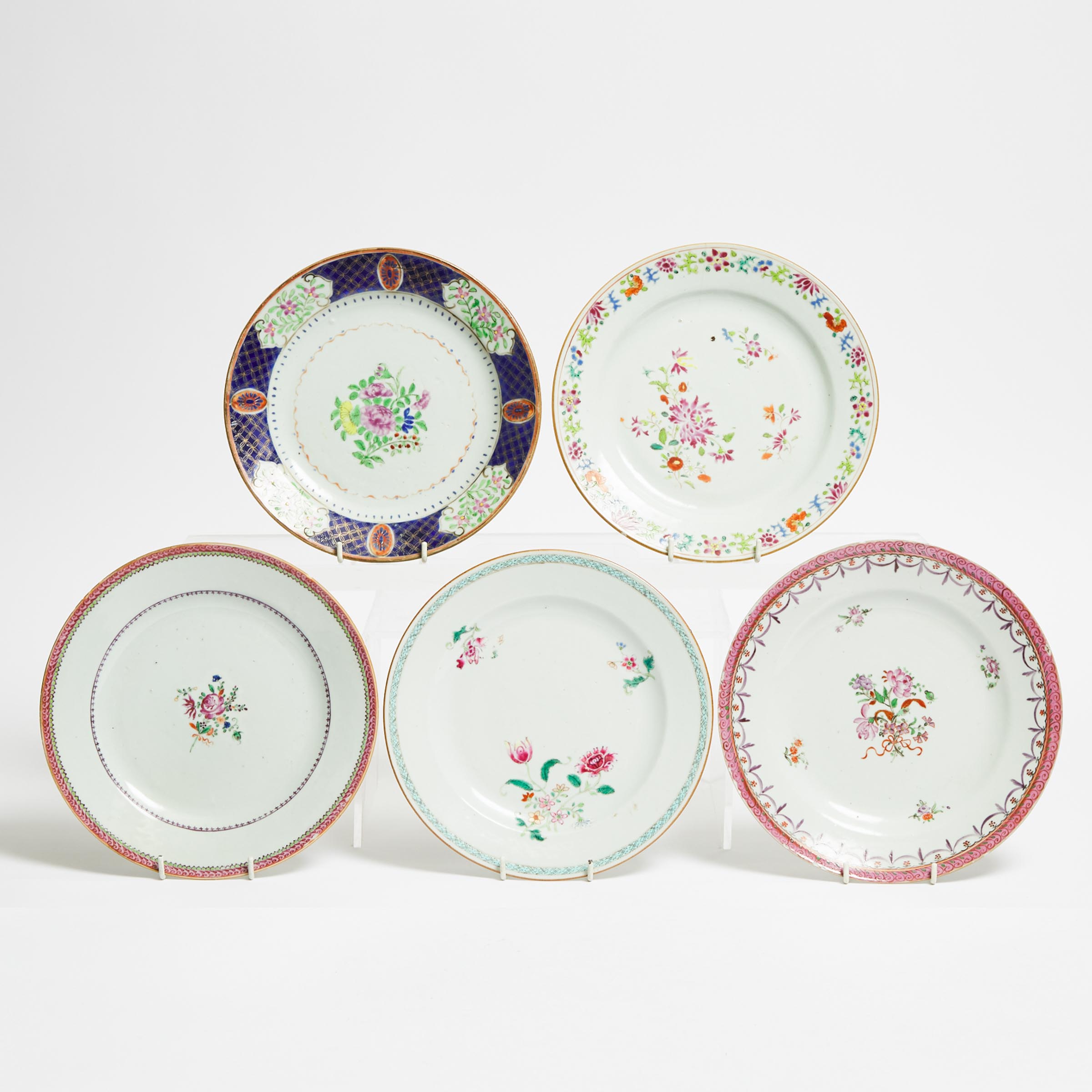 A Group of Five Chinese Export Famille Rose Dishes, Qianlong Period, 18th Century