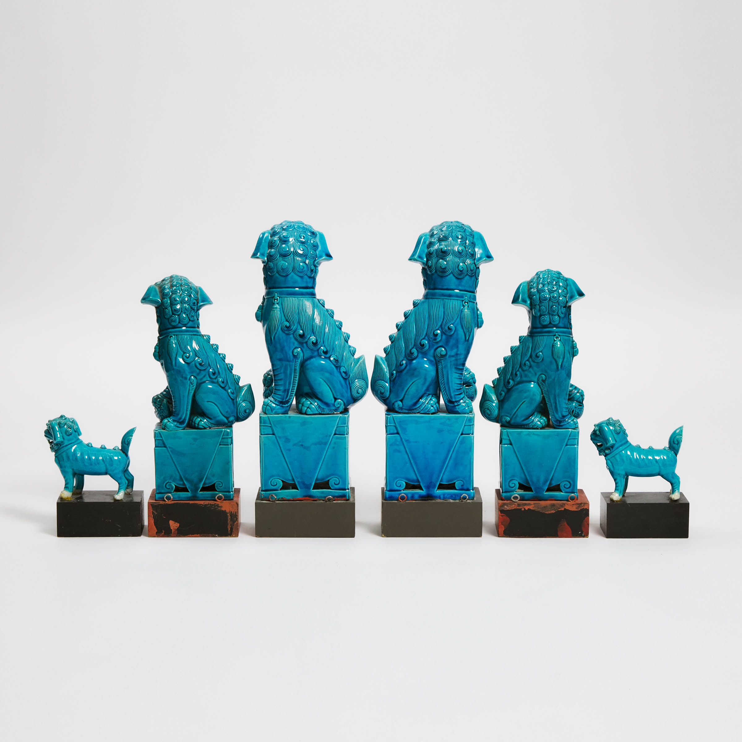 A Group of Six Blue-Glazed Buddhist Lions, Republican Period (1912-1949)