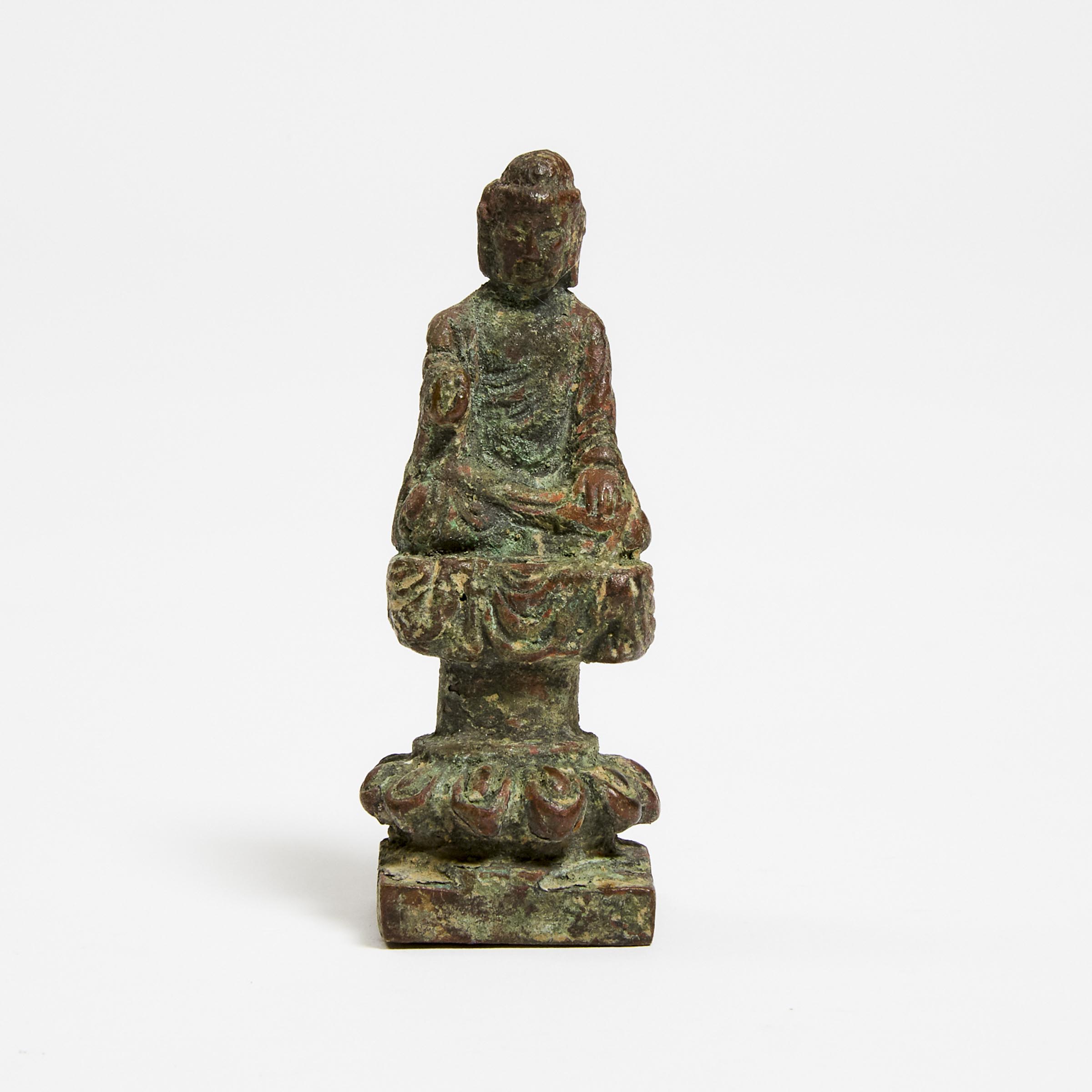 A Small Bronze Figure of a Seated Buddha, Tang Dynasty or Later