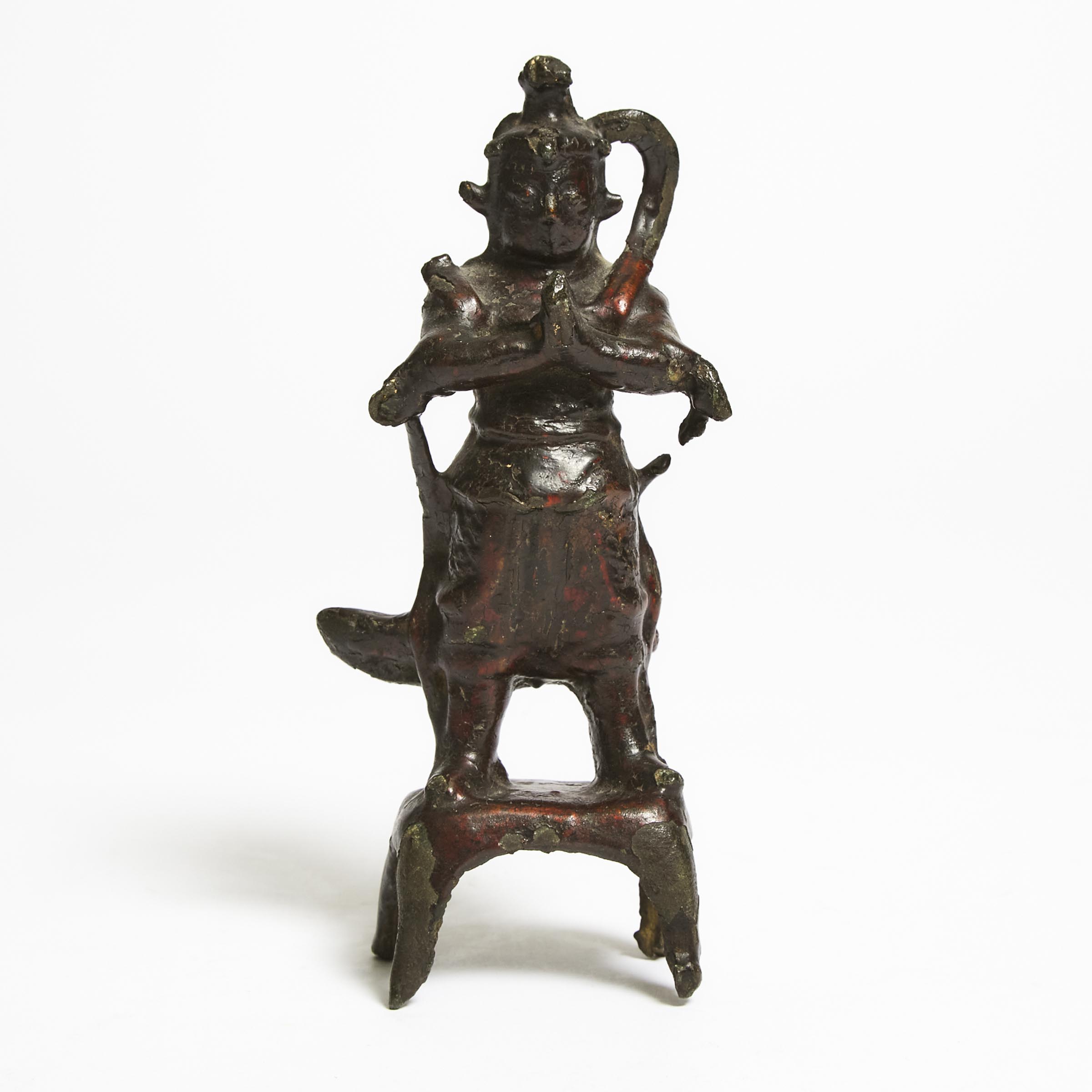 A Red and Black Lacquered Bronze Figure of Weituo (Skanda), 17th Century
