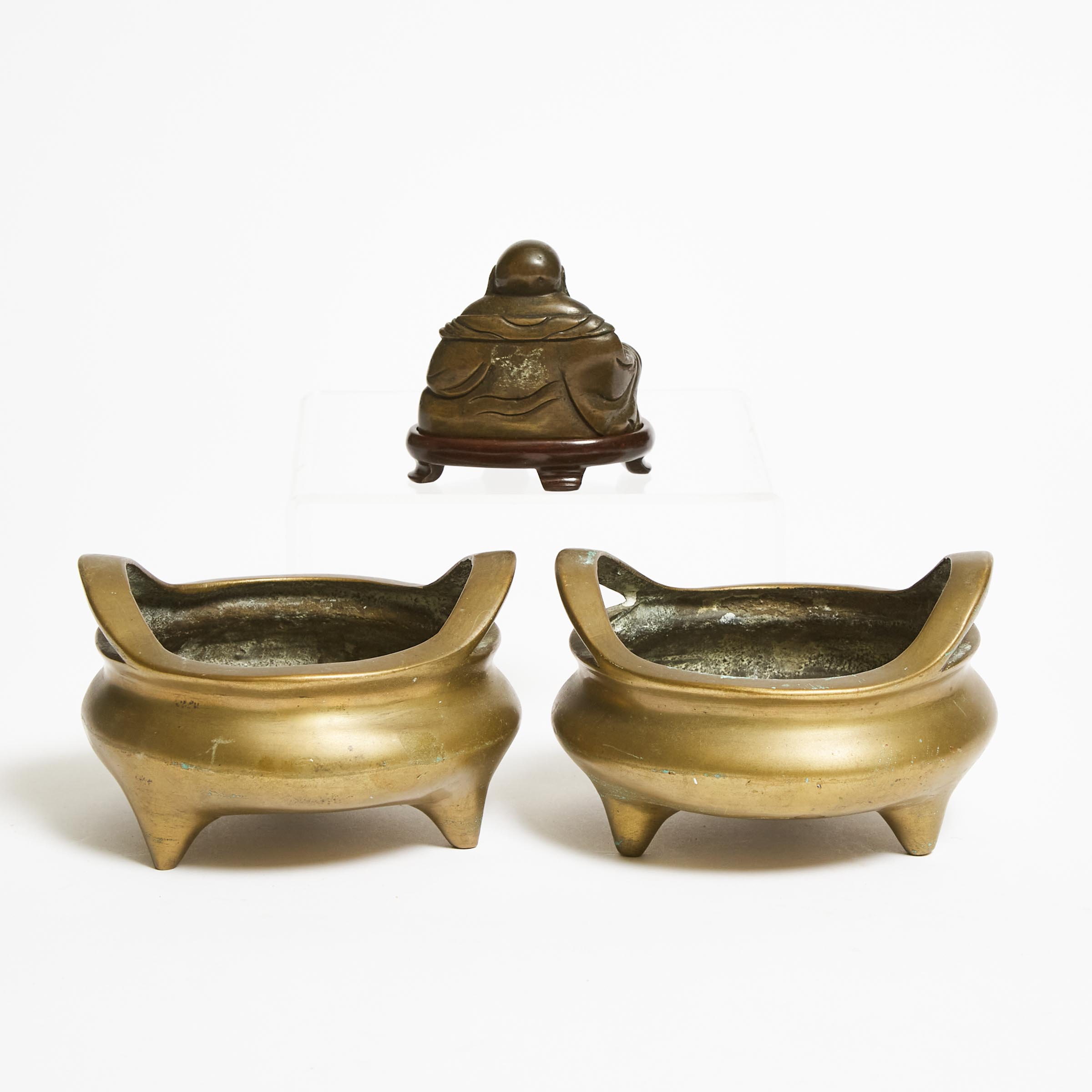 Two Bronze Censers and a Bronze Buddha, 19th Century 