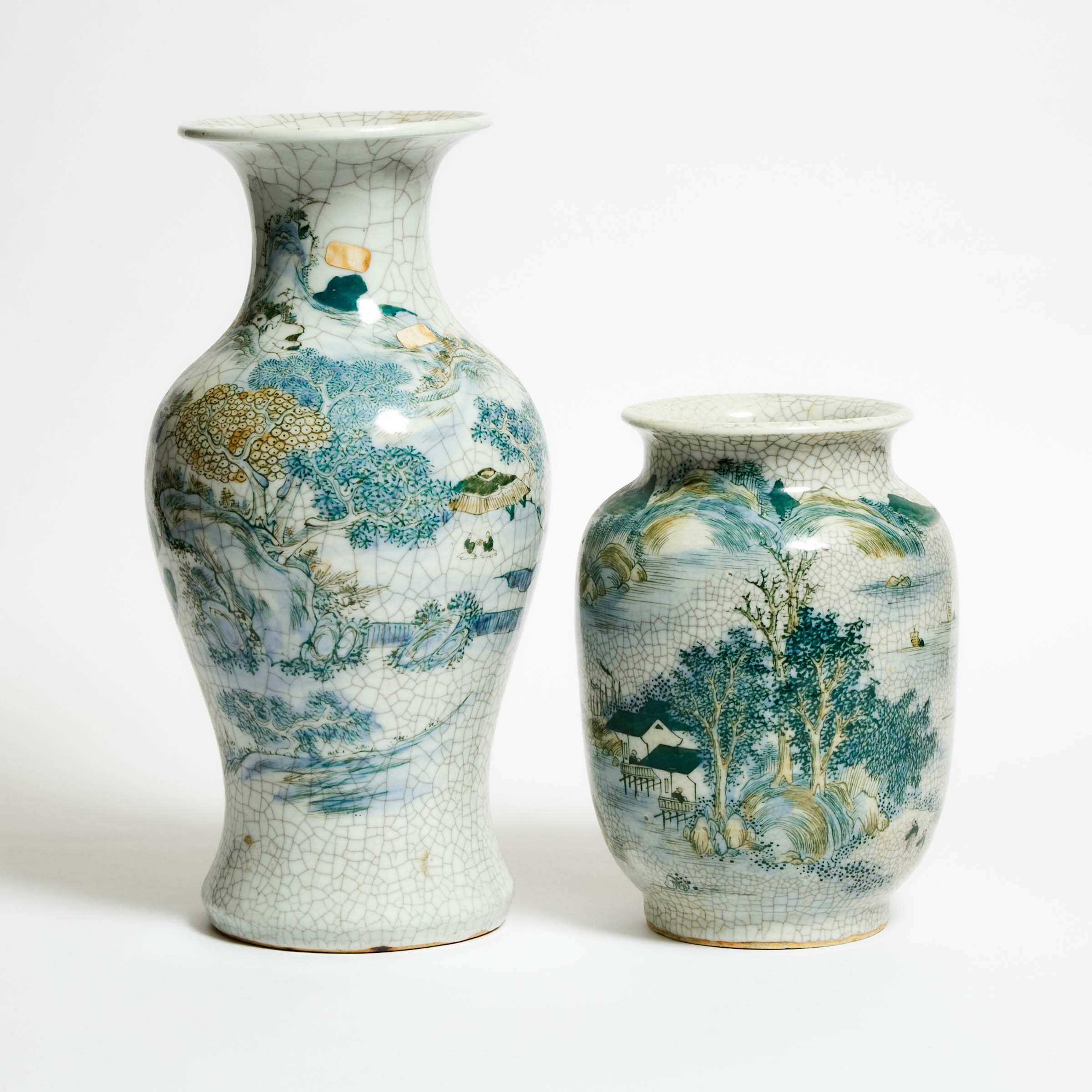 Two Chinese Painted Crackled Vases, Republican Period (1912-1949)