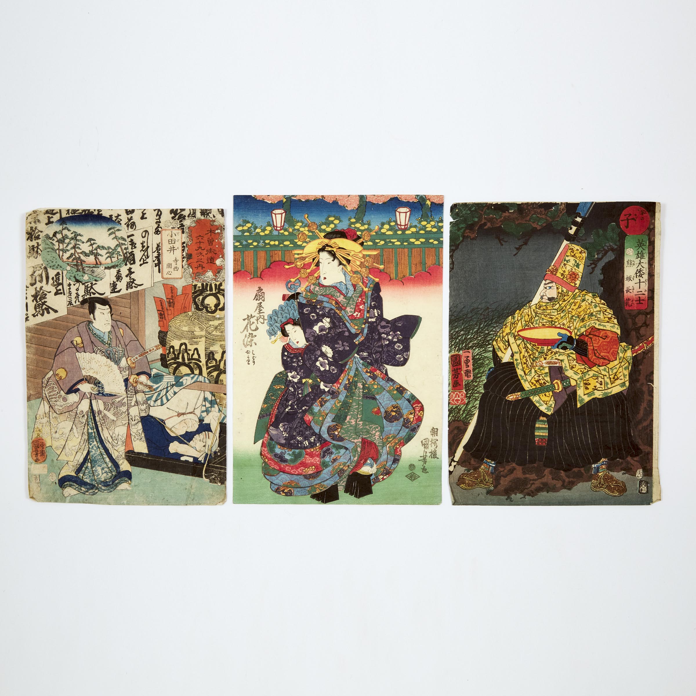 Utagawa Kuniyoshi (1798-1861), Three Woodblock Prints, Edo Period, 19th Century
