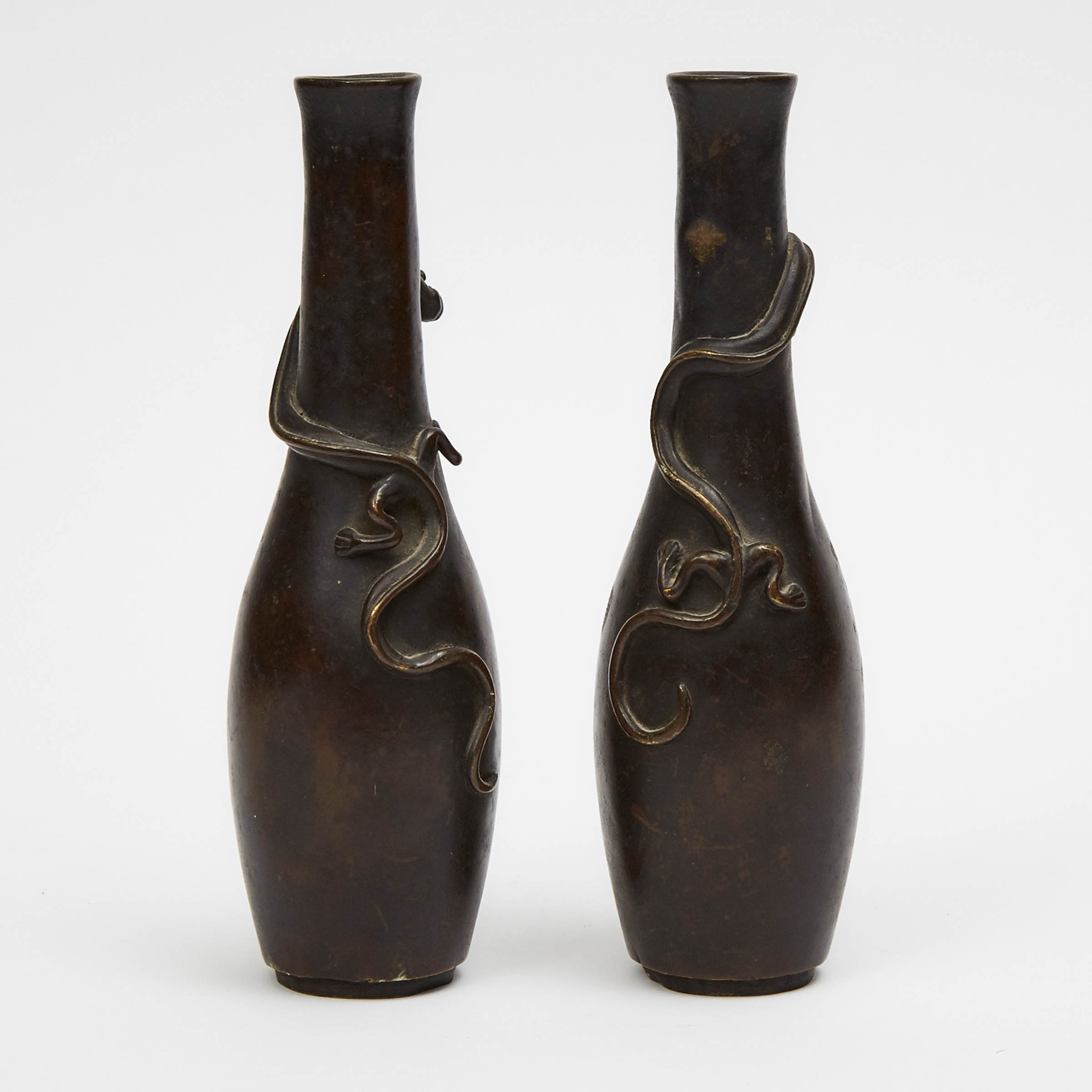 A Pair of Bronze 'Chilong' Vases, Ming/Qing Dynasty