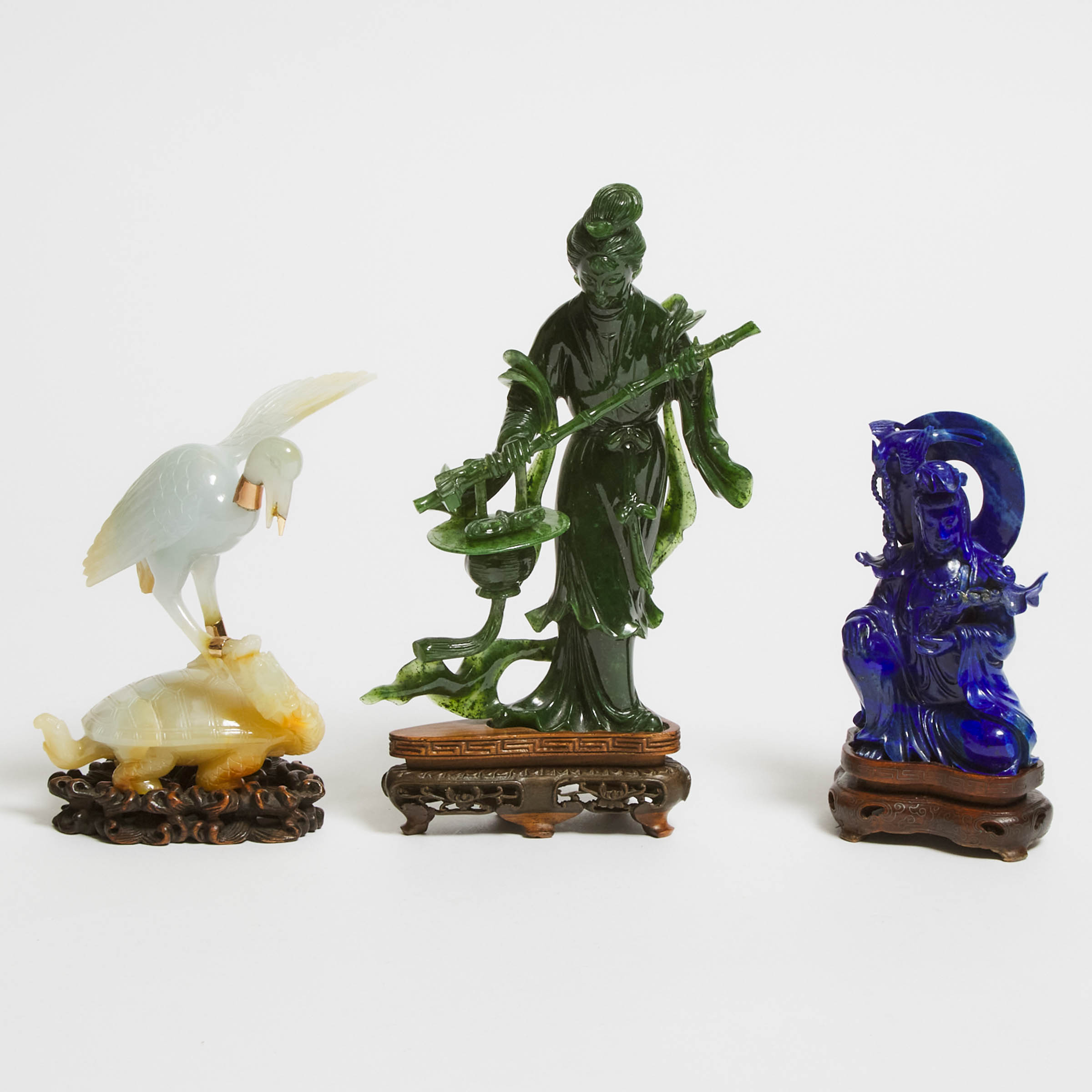 A Group of Three Lapis Lazuli and Jade Carvings, Mid 20th Century 